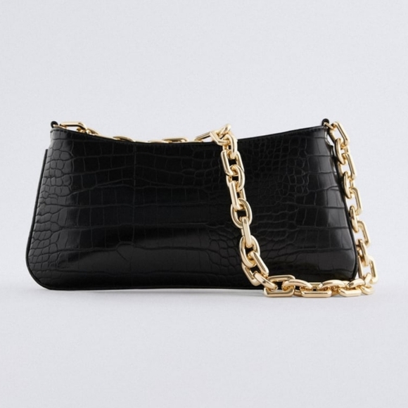 ZARA | Bloggers Fave Black Croc Faux Leather Bag - Picture 14 of 16
